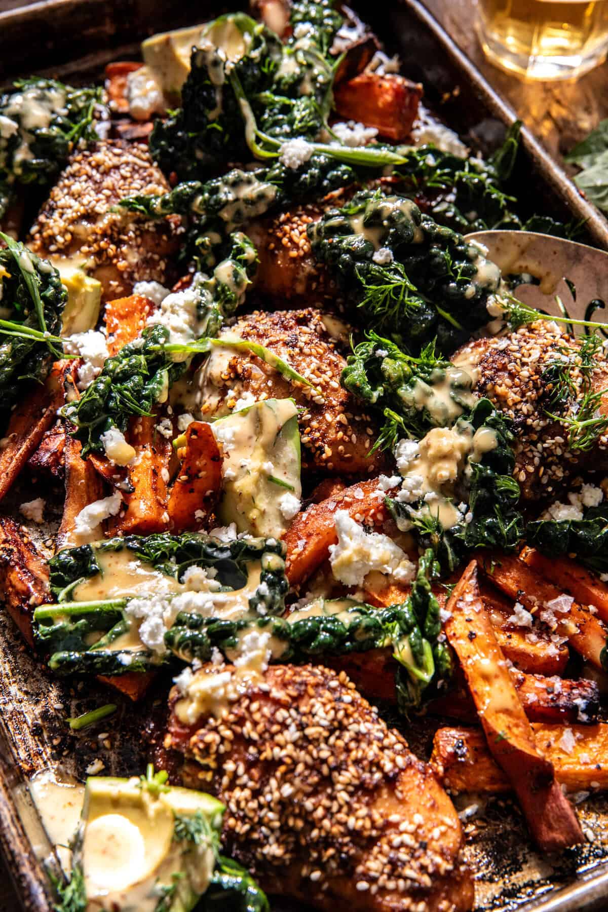 Sesame Feta Chicken and Sweet Potatoes